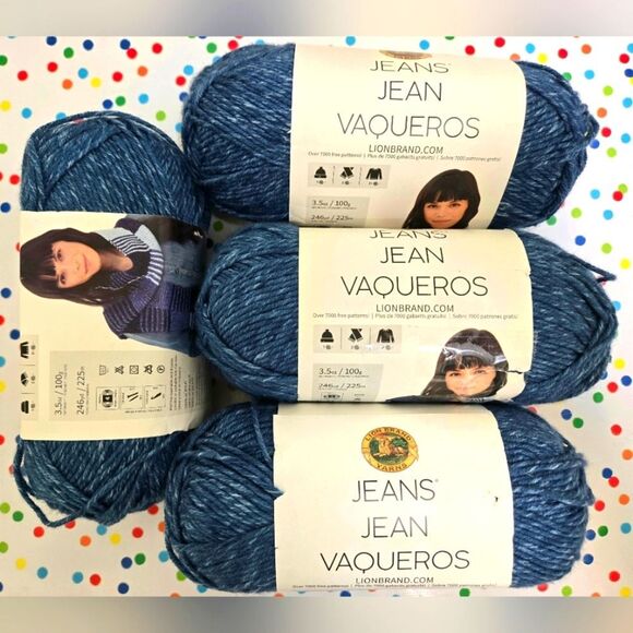 4 SKEINS LION BRAND YARNS JEANS YARN STONEWASH 3.5 OZ EA - Picture 1 of 12